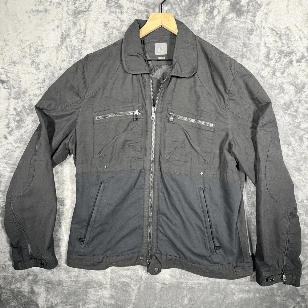 Armani Exchange Mens Full Zip Moto Jacket Coat Size XXL Black Cotton Blend